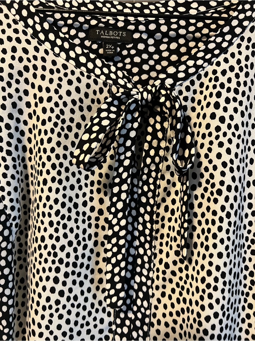 Talbots Black and White Polka Dot Tie-Neck Blouse